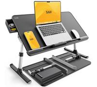 SAIJI Tavolino Pieghevole Regolabile per Laptop, Scrivania Portatile con PVC Pelle e Cassetti Portaoggetti per Letto, Divano (Nero)