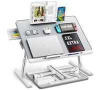 SAIJI - Tavolo per computer portatile e desktop, multi-funzione, altezza regolabile, supporto per libri e tablet, cassetto, pavimento del letto (grigio, 60 x 45 cm)