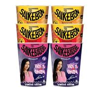 Saikebon Noodles Nudolini Istantanei Orientali Pronti in 3 Minuti Gusti Assortiti da 60g ognuno con 2 Saikebaddie Hot e Spicy Piccante + 2 Confezioni al Manzo + 2 Cup al Pollo - Set da 6