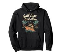 Sail Fast Live Slow Captain Boat Nautico design vintage Felpa con Cappuccio