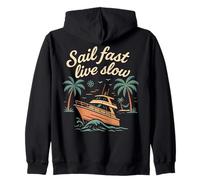 Sail Fast Live Slow Captain Boat Nautico design vintage Felpa con Cappuccio