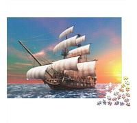 Sailboat at Sunset-Historical Maritime Scene 1000 Pieces for Adults Tall Ship on Ocean Fun And Challenging Family Game Great Gift 38x26cm/1000pcs