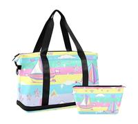 Sailboat Island Cartoon Rainbow Stripes borsone da viaggio Weekender Gear Bag con cinghia regolabile per allenamento impermeabile, Isola a vela cartone animato strisce arcobaleno, 1 size