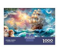 Sailboat Jigsaw Puzzles for Adults Challenging Puzzles The Impossible Challenge 1000 Pieces Puppy Floating Ship in Sky Difficult Hard Jigsaw Puzzles for Man And Woman with Letters on Back 70x50