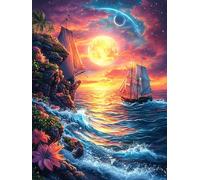 Sailing Ship on The Ocean at Sunset Puzzle 1000 Pezzi Per Collezionisti Science Fiction Magical Dream Cartone Di Alta Qualità Edizione Limitata Numerata Per Appassionati Stampa Ad Alta Definizione Da