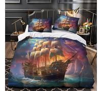 Sailing Ship Set Di Copripiumino 3 Pezzi ultra microfibra stampa 3D con cerniera fantasy Adventure Set Di Copripiumino con federa soffice ultra morbido for adulti Double（200x200cm）