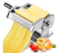 Macchina per Pasta Manuale con Manovella Sfogliatrice, Macchina per La Pasta Acciaio Inossidabile 430 7 gradi di regolazione per Tagliatelle/Spaghetti/Lasagna/Ravioli (Argento)