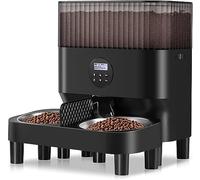 Sailnovo Mangiatoia automatica per gatti da 5L con 2 ciotole, macchina intelligente per cibo per gatti, facile da usare, mangiatoia per cani/gatti, 2 ciotole in acciaio inossidabile,Nero