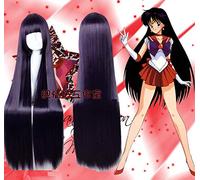 Sailor Moon Sailor Mars Rei Hino lungo rettilineo resistente al calore sintetico costume cosplay capelli parrucca festa di halloween + cappuccio parrucca gratuito