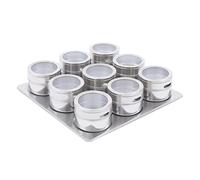 SailorMoon Set di 9 barattoli per spezie magnetici in acciaio inox, 70 ml, spezie, con supporto per la cucina, contenitore magnetico per spezie, base a parete, 23,3 x 23,3 cm, contenitori per spezie