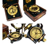 SAILOR'S ART Bussola a meridiana pesante in ottone antico con scatola in legno e grafico | Lavorare | J.J.Hicks London Materiale-Ottone e legno