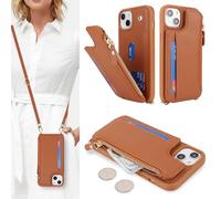 SailorTech Custodia per iPhone 13 in Pelle Portafoglio con porta carte di credito, Cover per iPhone 13 Cellulare Regolabile Collana con slot per carte di credito - Marrone