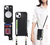 SailorTech Custodia per iPhone 14 con porta carte di credito magsafe, custodia in pelle per iPhone 14 a portafoglio da uomo a tracolla con cerniera sicura per la mag custodia antiurto per le donne -