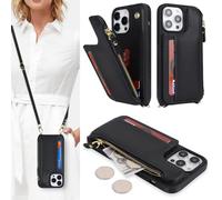 SailorTech Custodia per iPhone 14 Pro Max in Pelle Portafoglio con porta carte di credito, Cover per iPhone 14 Pro Max Cellulare Regolabile Collana con slot per carte di credito - Nero