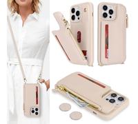 SailorTech Custodia per iPhone 14 Pro Max in Pelle Portafoglio con porta carte di credito, Cover per iPhone 14 Pro Max Cellulare Regolabile Collana con slot per carte di credito - Albicocca