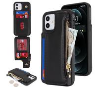 SailorTech per iPhone 12 Custodia per telefono con porta carte di credito per uomo, iPhone 12 Pro Custodia con slot per carte di credito Portafoglio Zipper per donna-Nero