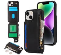 SailorTech per iPhone 13 Custodia per telefono con porta carte di credito per uomo, iPhone 13 Custodia con slot per carte di credito Portafoglio Zipper per donna-Nero