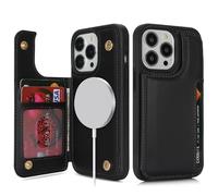 SailorTech per iPhone 14 Pro Custodia per telefono con porta carte di credito, iPhone 14 Pro Custodia con slot per carte di credito mag safe Portafoglio Zipper per uomo - Nero