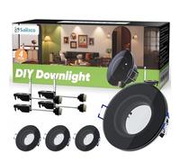 sailsco Set di 4 Cornice Faretti da Incasso GU10 per Cartongesso Acqueofuga IP44 in Alluminio Portafaretto da Incasso Rotondo Foro 68mm,Portalampada GU10 Incluso,Nero