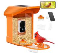 SAIMAND Mangiatoia per uccelli con telecamera 2K HD AI Smart Identify BirdSpecies, 2 telecamere intelligenti per uccelli con alimentazione solare, registrazione automatica di video FHD in cortile