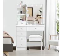 Saimeihome SA39E1 - Tavolo da toeletta con specchio e sgabello, colore: bianco, 3 diverse modalità di colore, per camera da letto, cameretta dei bambini, 80 x 34 x 130 cm