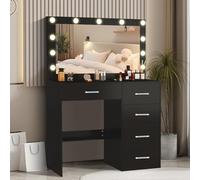 Saimeihome Tavolo da toeletta con specchio e sgabello, nero con illuminazione, 3 diverse modalità di colore della luce, tavolo da trucco per camera da letto, cameretta dei bambini, 80 x 34 x 130 cm