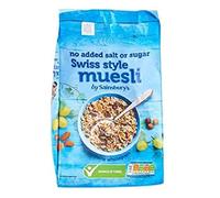 Sainsbury Swiss Muesli No Aggiunto Zucchero o Sale 1kg - Una miscela di fiocchi di avena integrali e fiocchi di grano tostato maltato con uva sultana, siero di latte in polvere e noci.