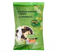 Sainsbury's Unsalted Jumbo arachidi e uvetta 200g - Mix di arachidi e uvetta non salate.