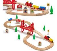 SainSmart Jr. Set di treni in legno per bambini con ponte sospeso, 37 pezzi binari in legno per Brio, Thomas, Melissa e Doug, giocattolo per treni dai 3 ai 5 anni in su