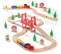 SainSmart Jr. Trenino di Legno 37 Pezzi per Bambini, Compatibile con Thomas | Compatibile anche con Melissa e Doug e Brio: binari bifacciali ed espandibili, dai 3 anni, senza pile, certificato EN71.