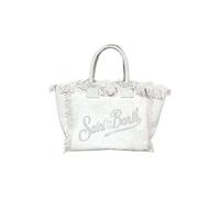 Saint Barth MC2 Borsa Colette in Canvas Bianco con Logo in Strass Dimensioni: 30 x 22 x 15 cm