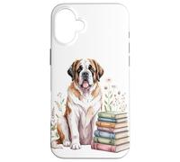 Saint Bernard Dog Bookworm Flowers Book Reading Books Custodia per iPhone 16 Plus