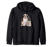Saint Bernard Dog Bookworm Flowers Book Reading Books Felpa con Cappuccio