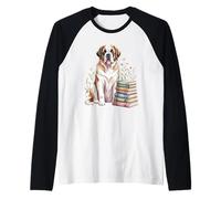 Saint Bernard Dog Bookworm Flowers Book Reading Books Maglia con Maniche Raglan