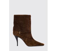 SAINT LAURENT Stivaletti Niki in pelle scamosciata con tacco a spillo e logo 36 Marrone