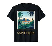 Saint Lucia Pitons Isola dei Caraibi Vintage Travel Design Maglietta