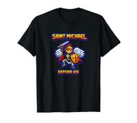 Saint Michael Pixel Art - Angelo Custode Maglietta con Stampa Grafica Economica, Uomo, Nero, L