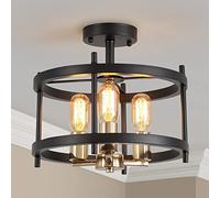 Saint Mossi - Lampadario da soffitto vintage con montaggio a incasso, 3 luci (E27 lampadina media), lampadario da soffitto perfetto per lo spazio abitativo, struttura in metallo nero opaco e oro