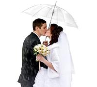 Saintrygo Confezione da 20 ombrelli da matrimonio con manico a J a forma di bastone, antivento, grandi ombrelli a bolla, per adulti e bambini, per pioggia (trasparente)