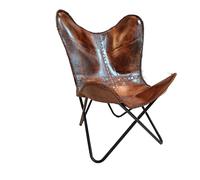 SAINTSTAG Sedia vintage in pelle anticata a forma di farfalla per rilassarsi, sedia pieghevole in pelle per arredamento per la casa, sedie reclinabili in pelle per soggiorno (copertura con gambe nere)