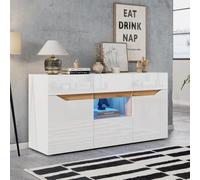 Sairedel 140 * 40 * 70cm infissi soggiorno, credenze Con 4 cassetti, versatile, Hochglanz-Sofa-Beistellschrank con illuminazione a LED, colore bianco + legno