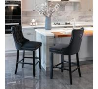 Sairedel Contemporary Velvet Upholstered Barstools with Button Tufted Decoration and Wooden Legs, and Chrome Nailhead Trim,Bar stools, Set of 2 (Gray),DE2002GY (Black + Velvet + Foam)