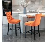 Sairedel Contemporary Velvet Upholstered Barstools with Button Tufted Decoration and Wooden Legs, and Chrome Nailhead Trim,Bar stools, Set of 2 (Gray),DE2002GY (Orange + Velvet + Foam)