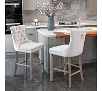 Sairedel Contemporary Velvet Upholstered Barstools with Button Tufted Decoration and Wooden Legs, and Chrome Nailhead Trim,Bar stools, Set of 2 (Gray),DE2002GY (Beige + Velvet + Foam)