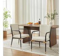 Sairedel Coppia di sedie di design scandinavo con braccioli - Struttura nera, accenti dorati e cuscino color crema - Stile sala da pranzo pulito ed elegante (Matterless)