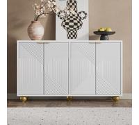 Sairedel Credenza con quattro ante sagomate, pavimenti regolabili, maniglie in metallo e gambe sferiche (Bianco + MDF)