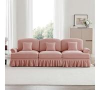 Sairedel Divano a 3 posti con bruco rosa Mid-Century - Braccioli a imbuto, gonna con volant rimovibile e piedini a mandrino per un'eleganza senza tempo