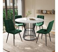 Sairedel Esstisch-Set (5-teilig),Set mit 4 Stühlen, Küchentisch-Set, runder mit 100 cm Durchmesser und schwarzen Metallbeinen, weiße MDF-Tischplatte