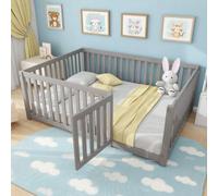 Sairedel Kinderbett 140 x 200, Holzboden Bettrahmen mit Zaun und Tür, Grau