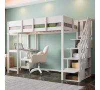 Sairedel Letto a castello multifunzionale con ripostiglio rialzato con mensola 90 x 200 cm, rete in pino massiccio con doghe, per bambini e ragazzi bianco (Bianco + legno + 90cm * 200cm)